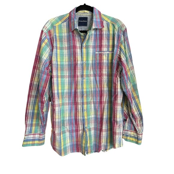 Tommy Bahama Plaid Button Down Shirt Size Large Long Sleeve Preppy Multicolor - Picture 1 of 3